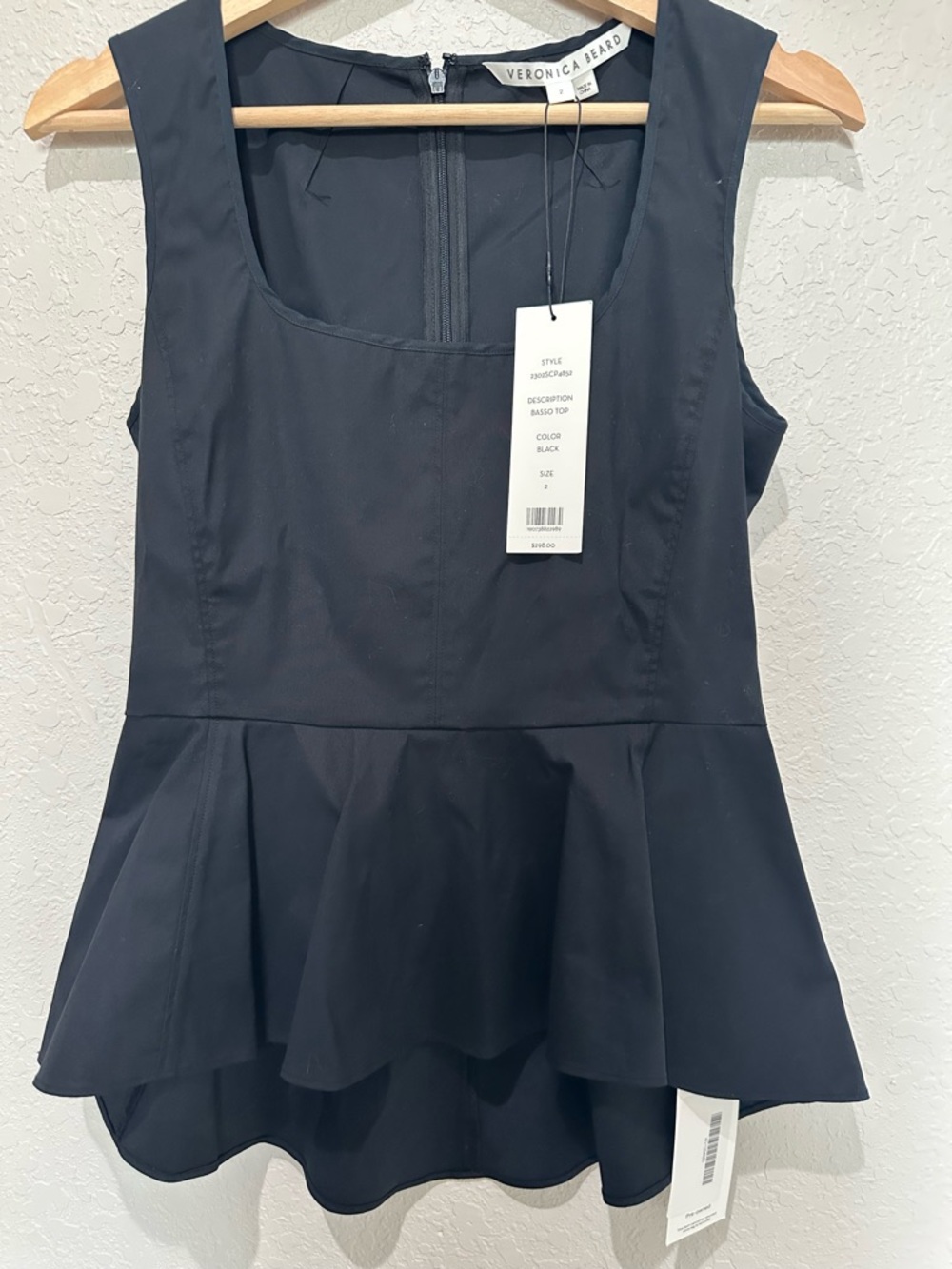 NWT Veronica Beard Basso Black Sleeveless Peplum Top
